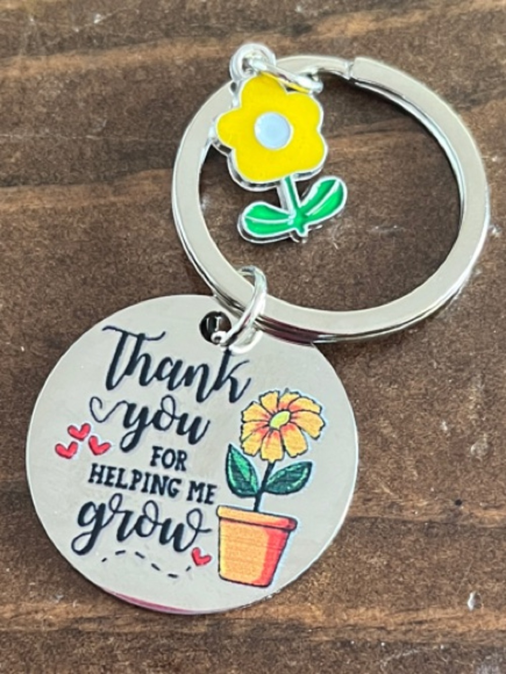 Thank You For Helping Me Grow Flower Keychain - Yellow Flower Charm